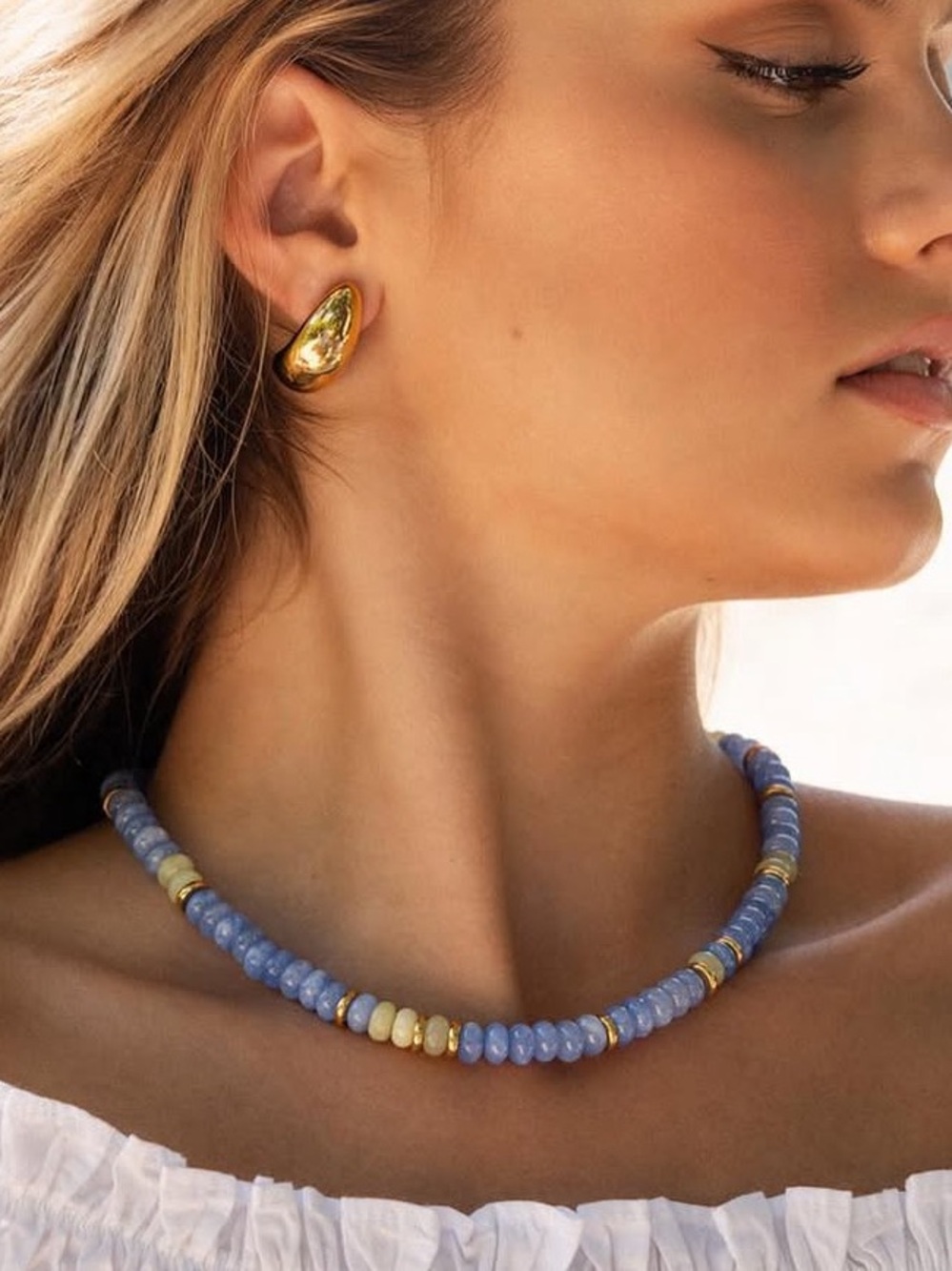 Light Blue and Green Quartz 24k Gold Plated